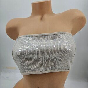 New Chan Luu Tube Top Womens Medium Crystal Off White Clear Sequins Bandeau